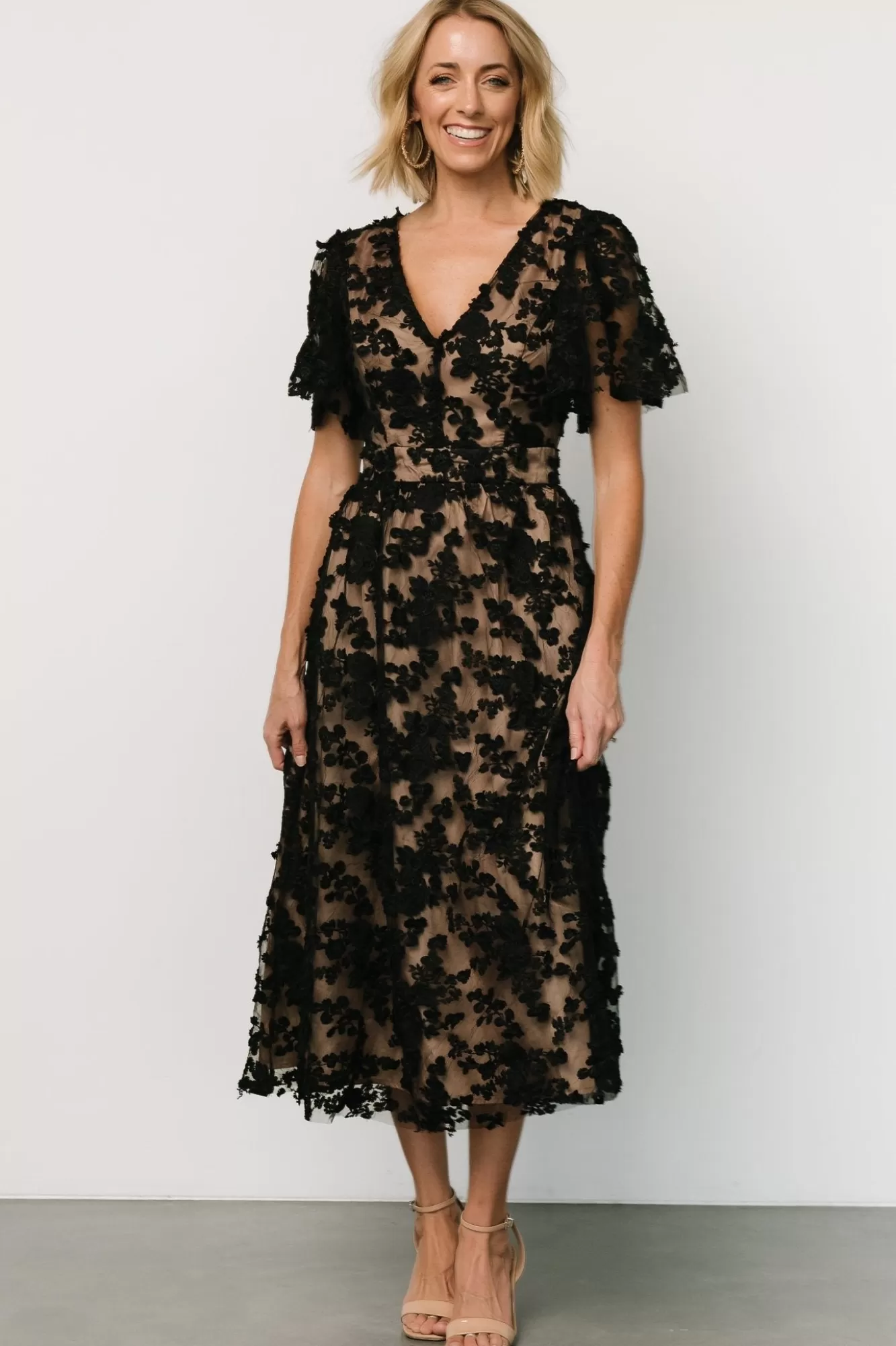 Baltic Born Midi Dresses | Midi Dresses | Sadie Embroidered Midi Dress | Black + Nude