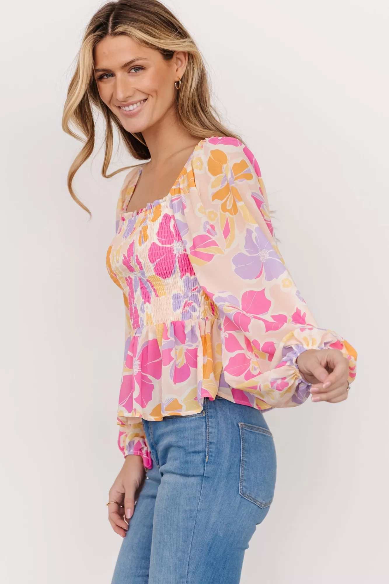 Baltic Born Blouses + Shirts | Sally Smocked Top | Pink Multi