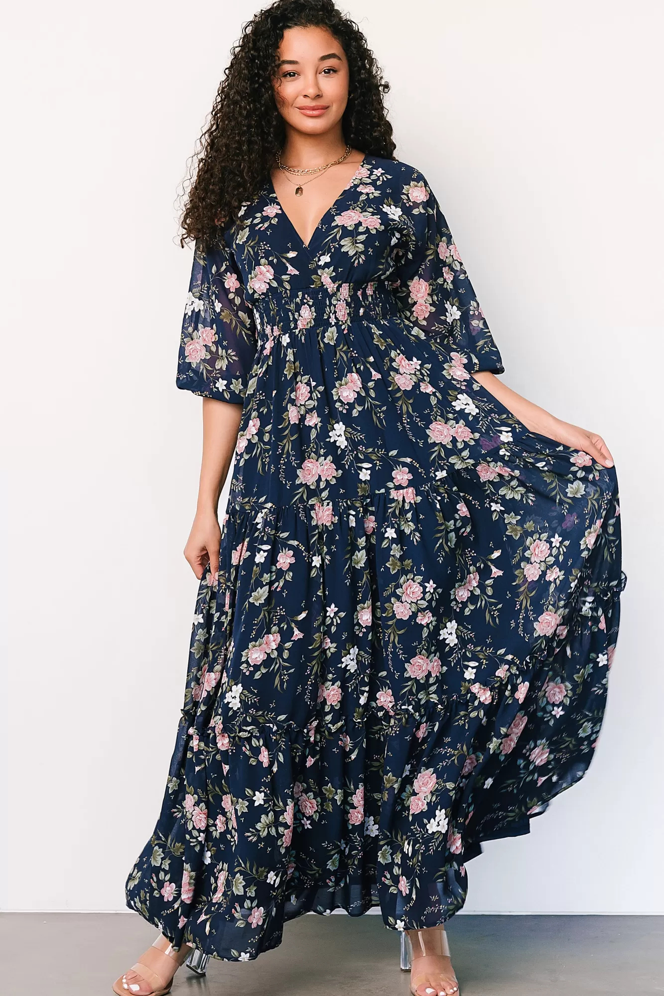 Baltic Born Maxi Dresses | Maxi Dresses | Sawyer Tiered Maxi Dress | Navy + Pink