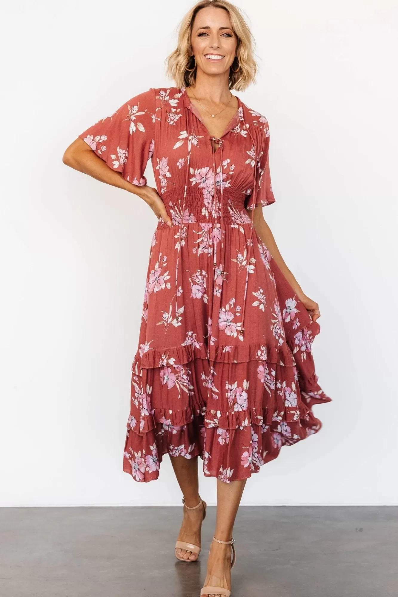 Baltic Born Midi Dresses | Midi Dresses | Spell Boho Midi Dress | Terracotta Floral