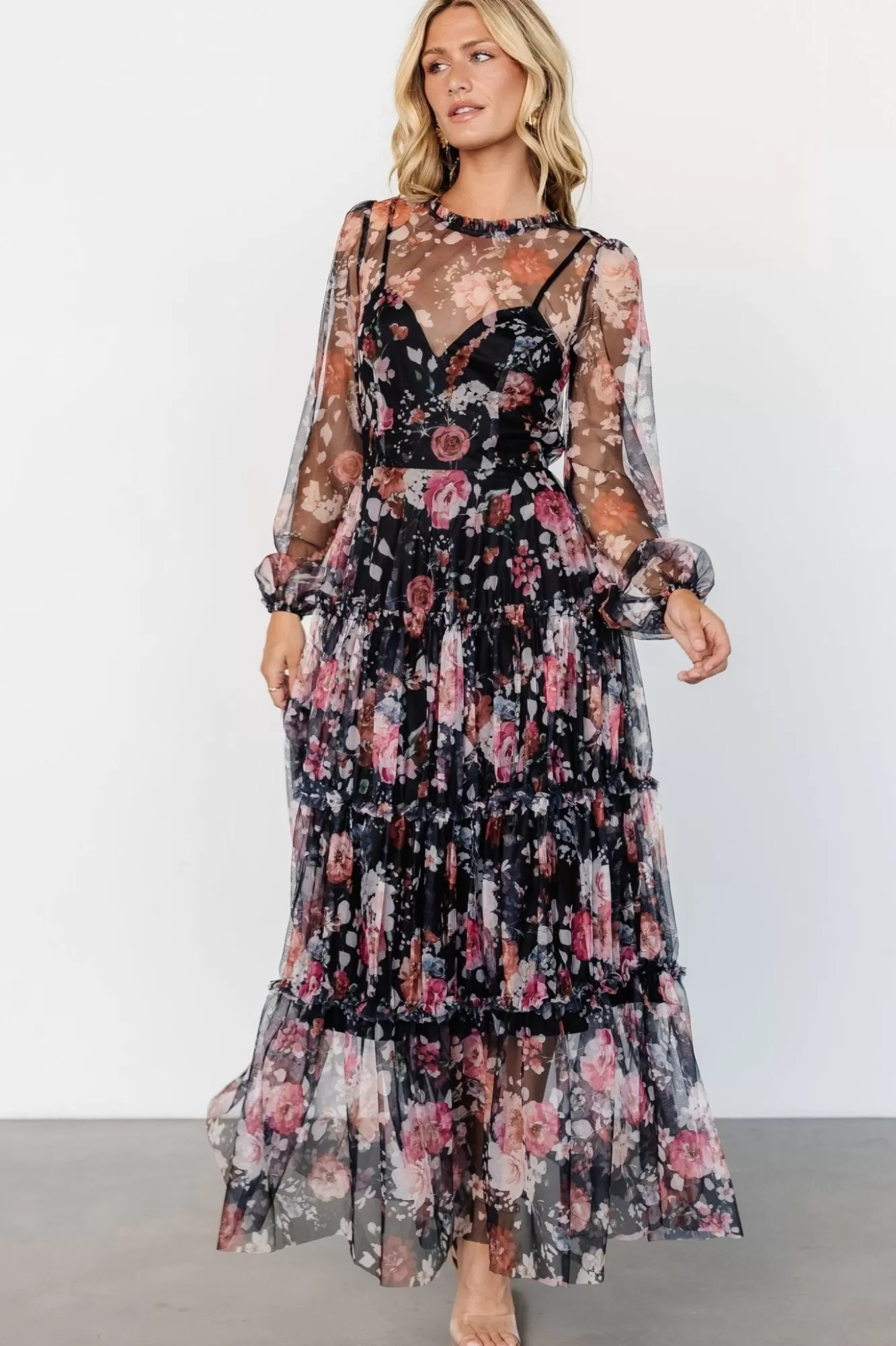 Baltic Born Maxi Dresses | Maxi Dresses | Stephanie Tiered Maxi Dress | Black Floral