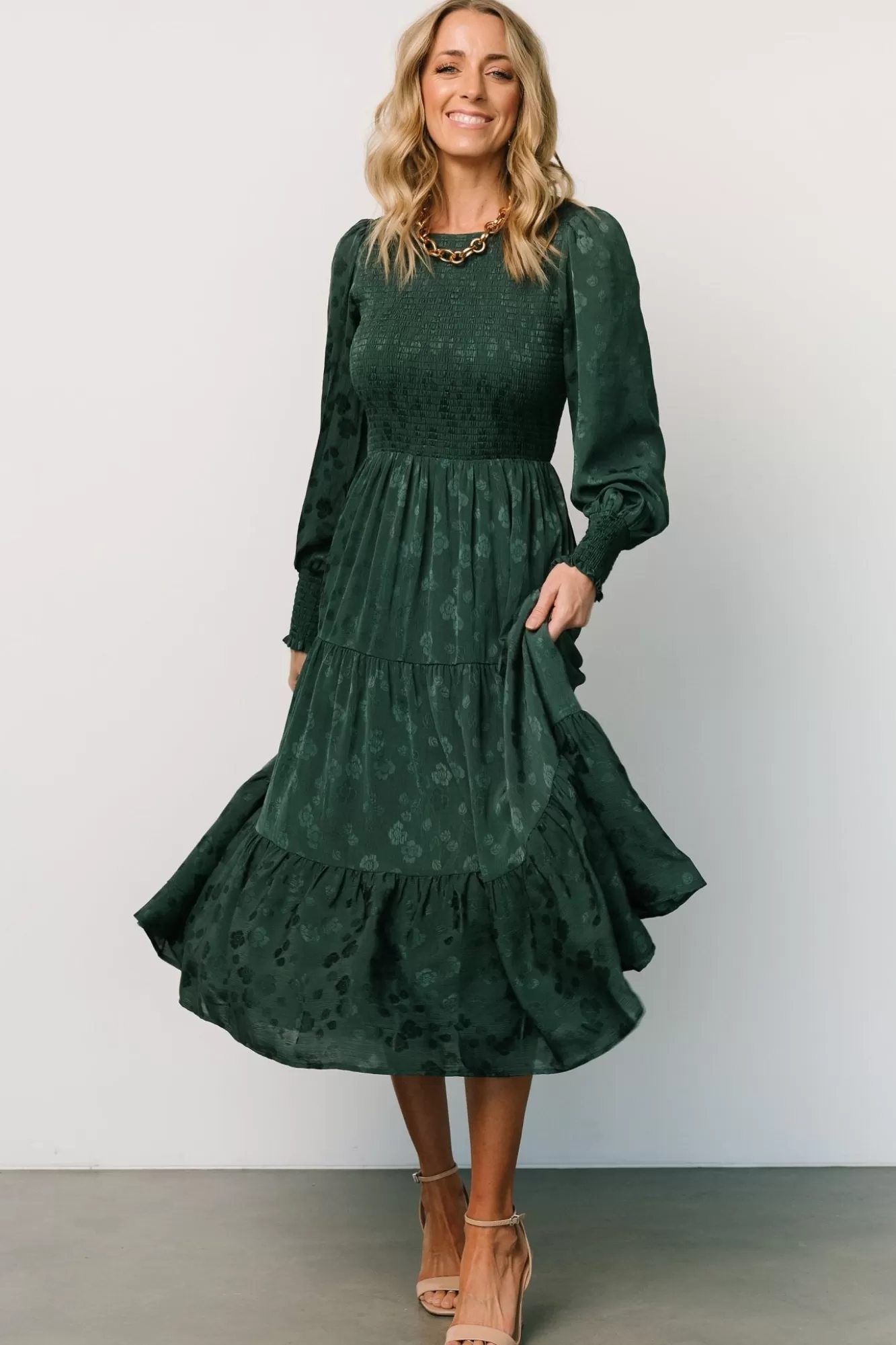 Baltic Born Midi Dresses | Midi Dresses | Stockholm Smocked Dress | Dark Green