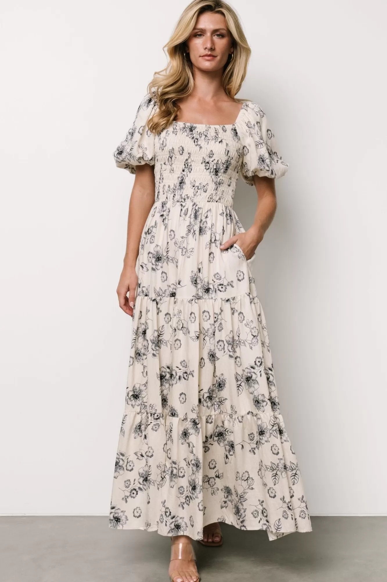 Baltic Born Maxi Dresses | Maxi Dresses | Susanna Smocked Maxi Dress | Ivory + Blue Floral