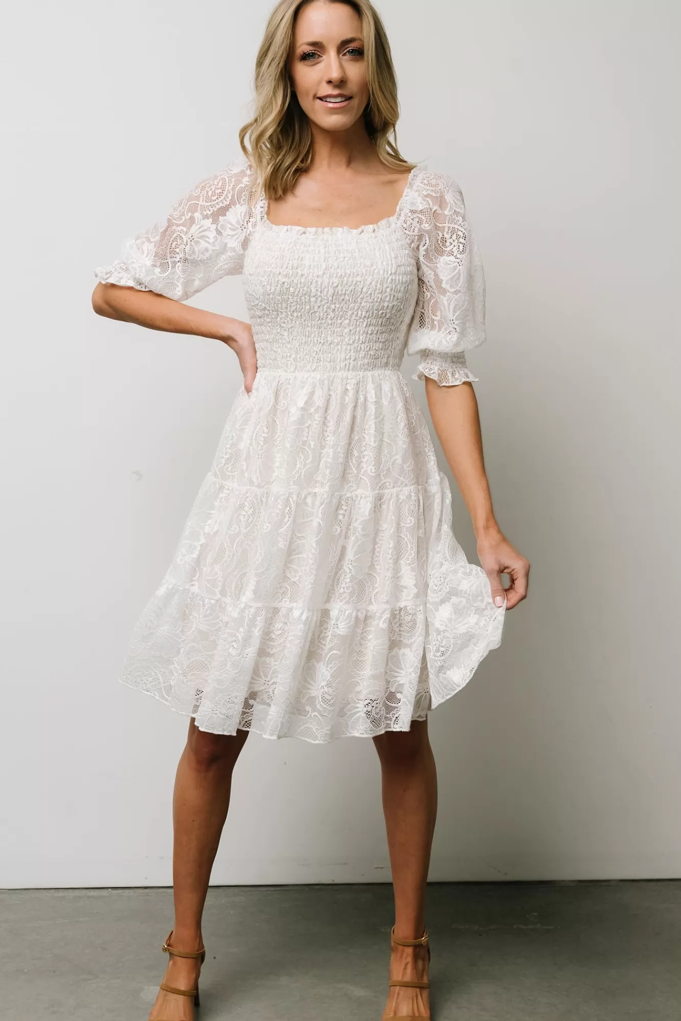 Baltic Born Midi Dresses | Midi Dresses | Tate Smocked Lace Short Dress | Off White