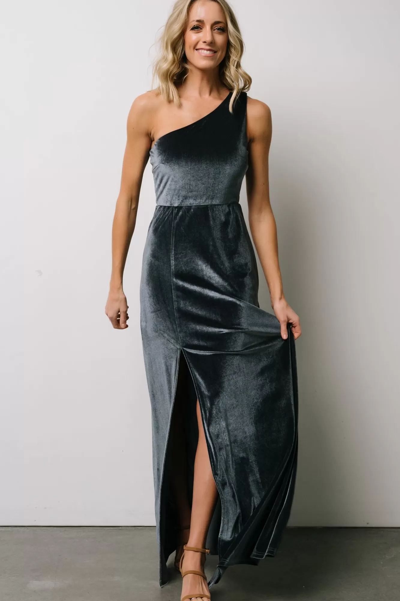 Baltic Born Maxi Dresses | Maxi Dresses | Tatiana Velvet One Shoulder Maxi Dress | Slate Blue