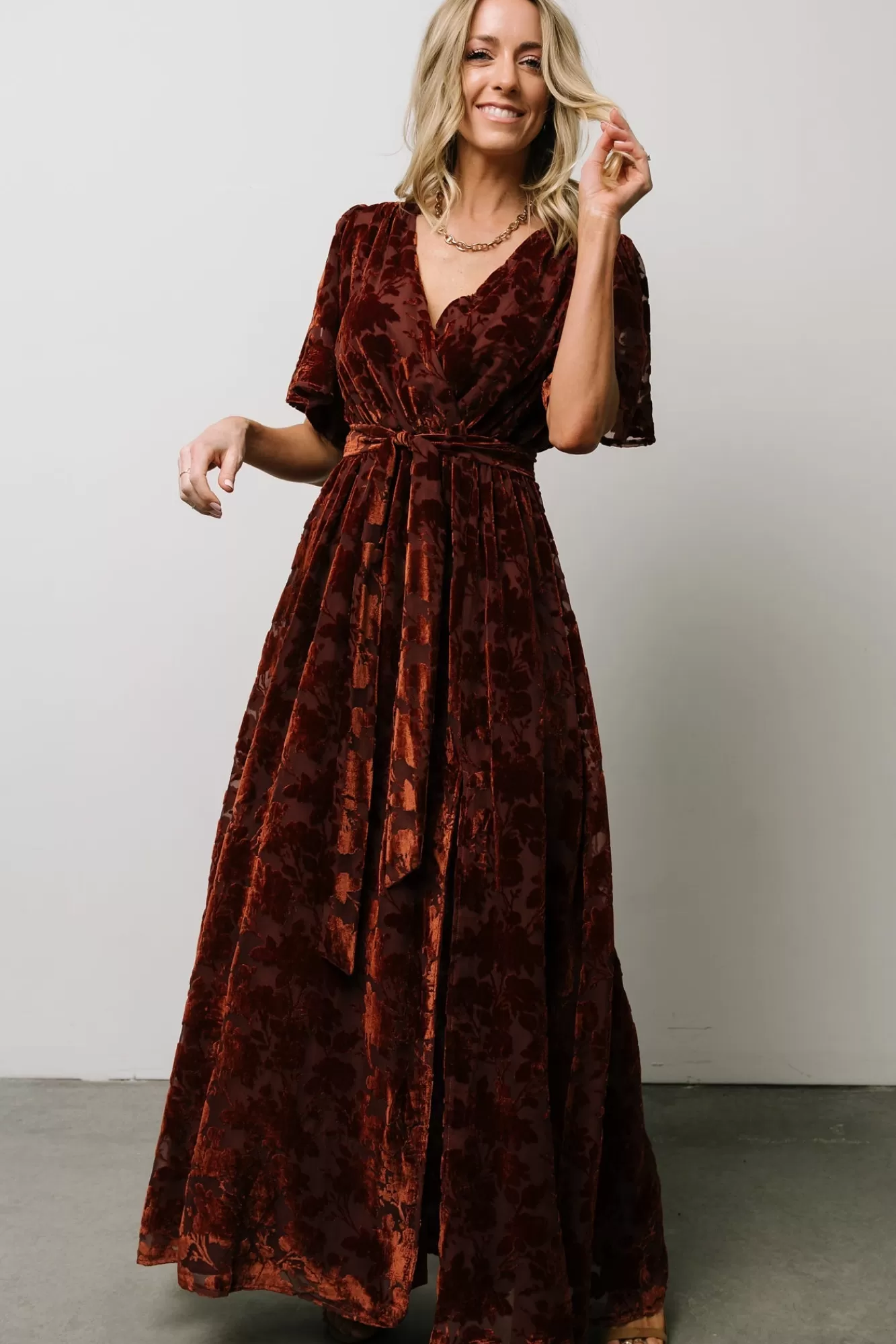 Baltic Born Maxi Dresses | Maxi Dresses | Uma Velvet Maxi Dress | Copper Floral