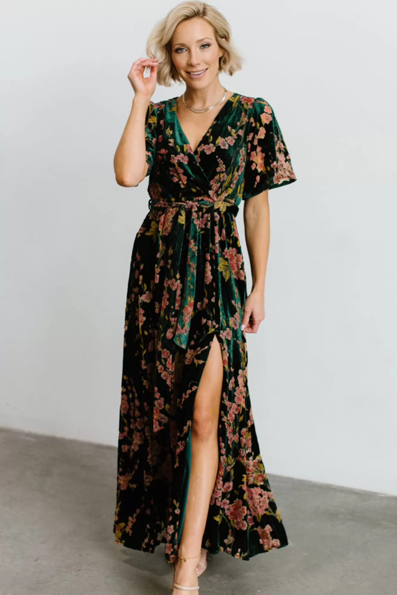 Baltic Born Maxi Dresses | Maxi Dresses | Uma Velvet Maxi Dress | Green Floral