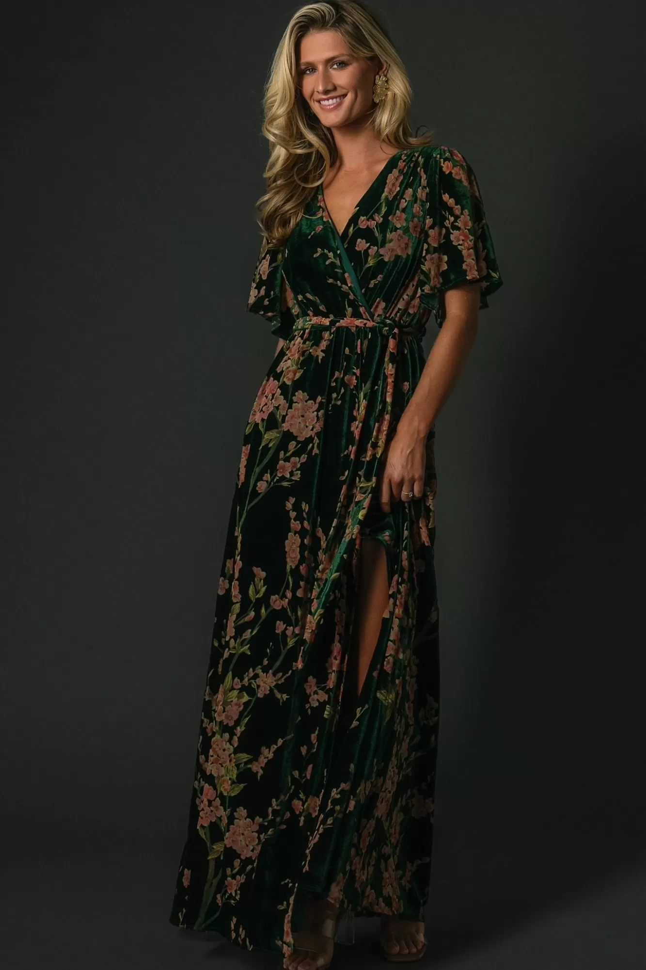 Baltic Born Maxi Dresses | Maxi Dresses | Uma Velvet Maxi Dress | Green Floral