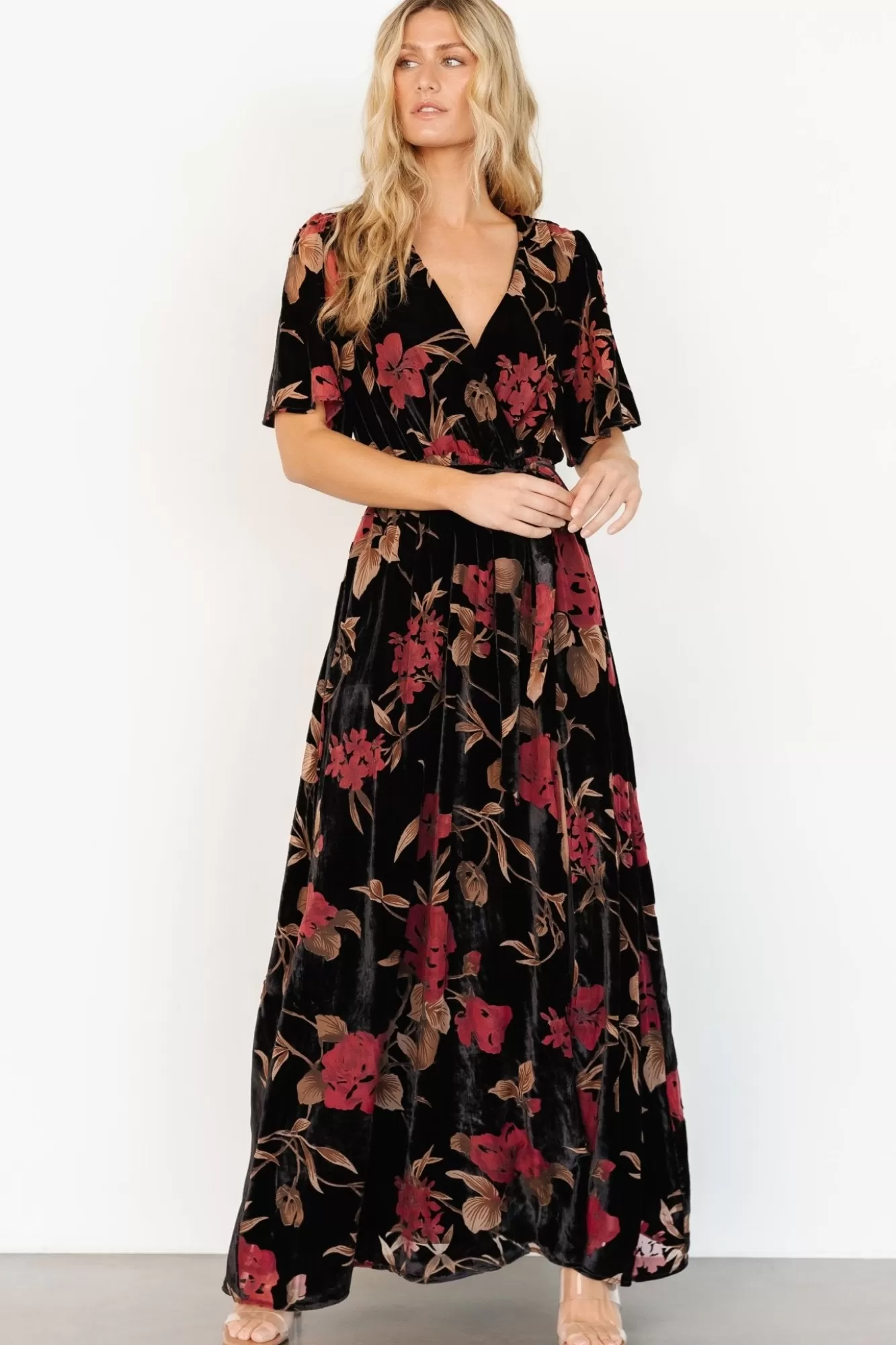 Baltic Born Maxi Dresses | Maxi Dresses | Uma Velvet Maxi Dress | Merlot + Black Floral