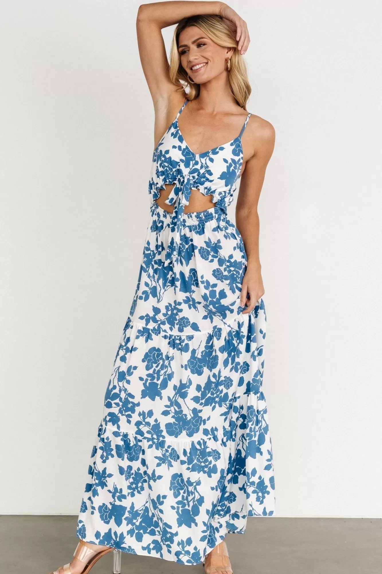 Baltic Born Maxi Dresses | Maxi Dresses | Valetta Cut Out Maxi Dress | White + Blue