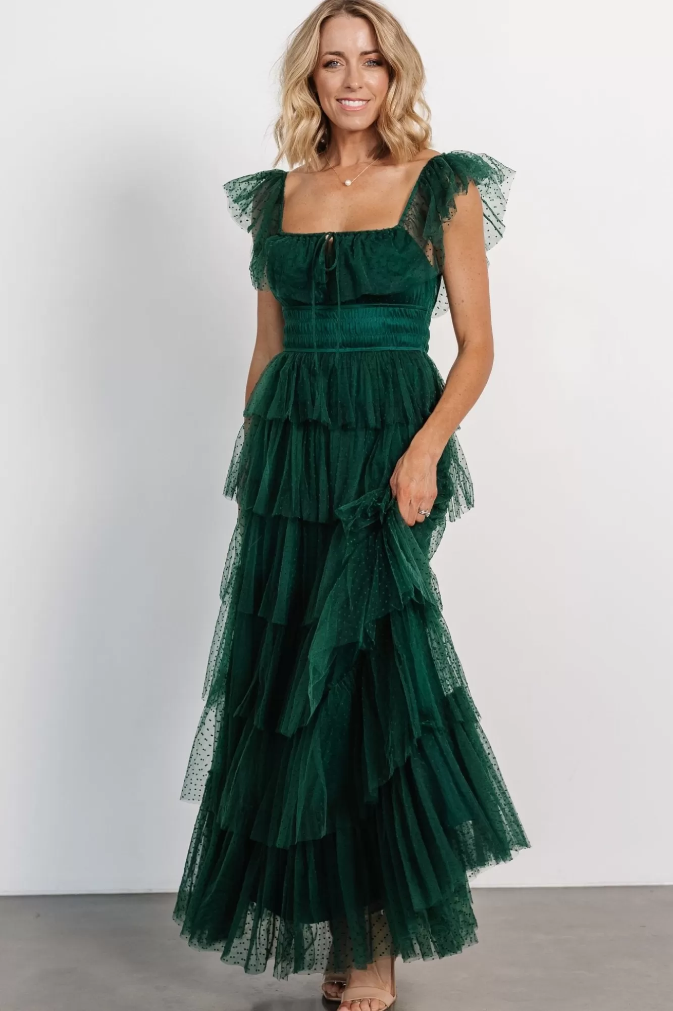 Baltic Born Maxi Dresses | Maxi Dresses | Valora Swiss Dot Tulle Maxi Dress | Dark Green