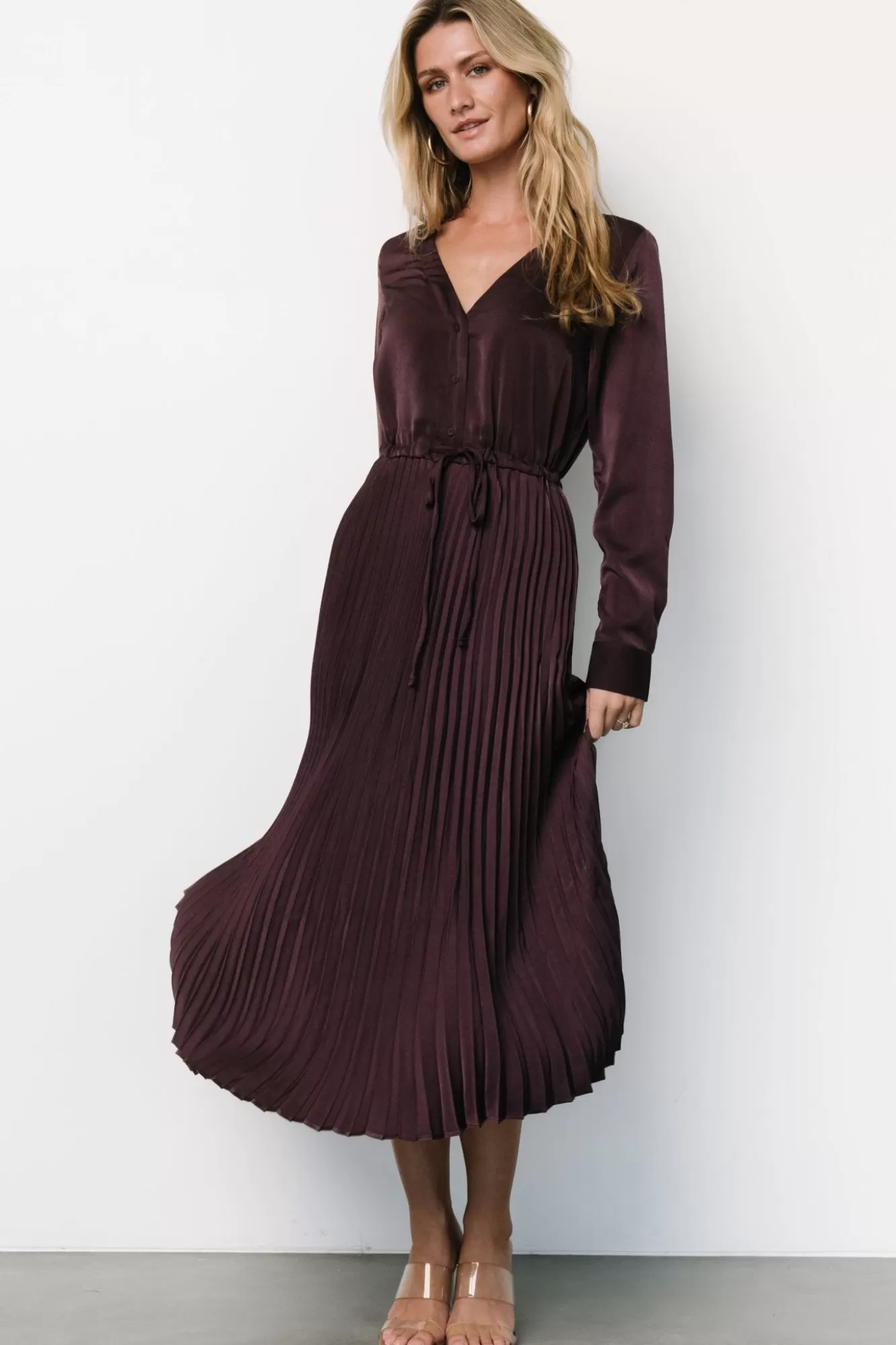 Baltic Born Midi Dresses | Midi Dresses | Waco Pleated Dress | Dark Plum