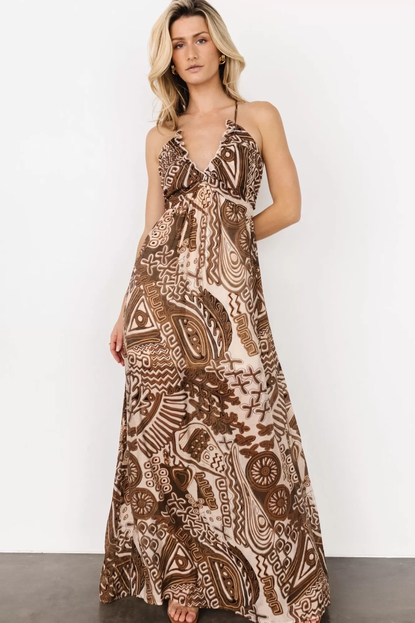 Baltic Born Maxi Dresses | Maxi Dresses | Wallace Open Back Dress | Mocha Print