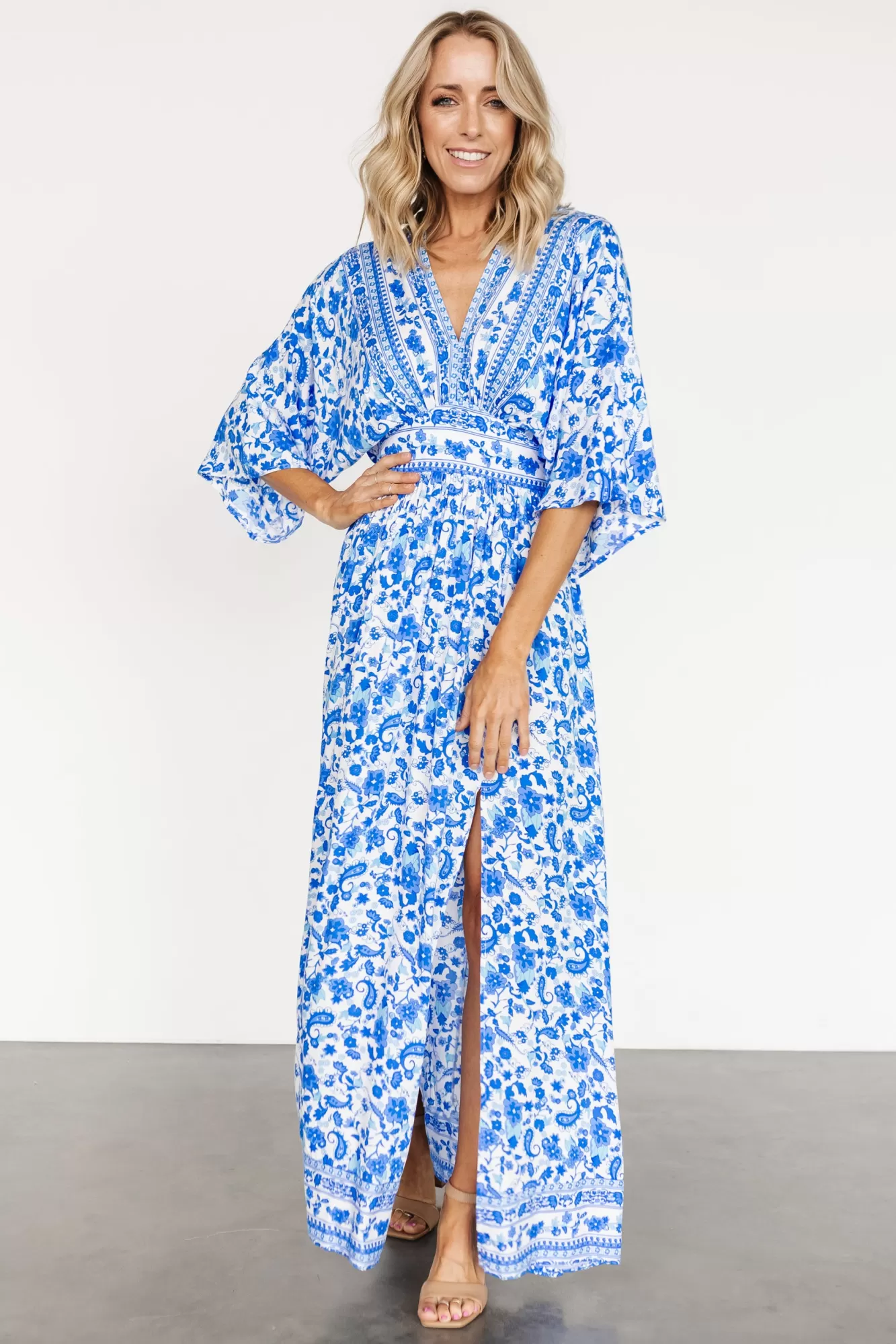 Baltic Born Maxi Dresses | Maxi Dresses | Watson Kimono Maxi Dress | Blue + White