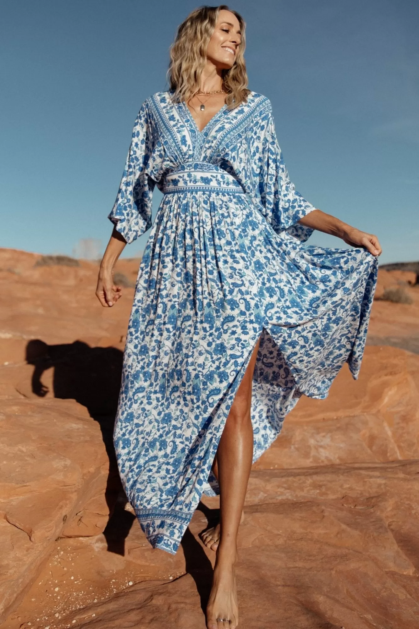 Baltic Born Maxi Dresses | Maxi Dresses | Watson Kimono Maxi Dress | Blue + White