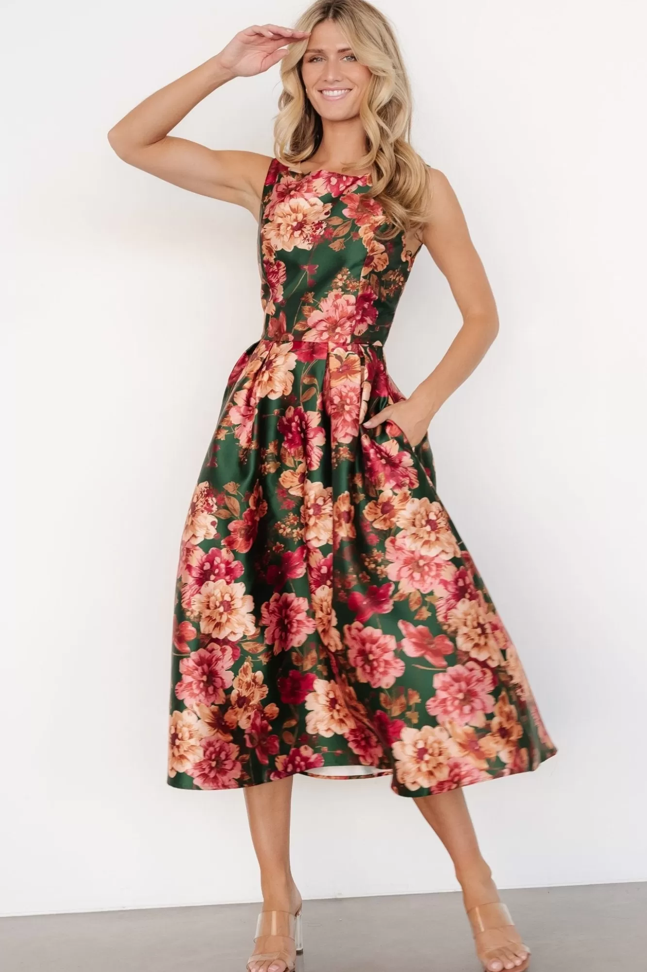 Baltic Born Midi Dresses | Midi Dresses | Wendy Sleeveless Dress | Emerald Multi Floral