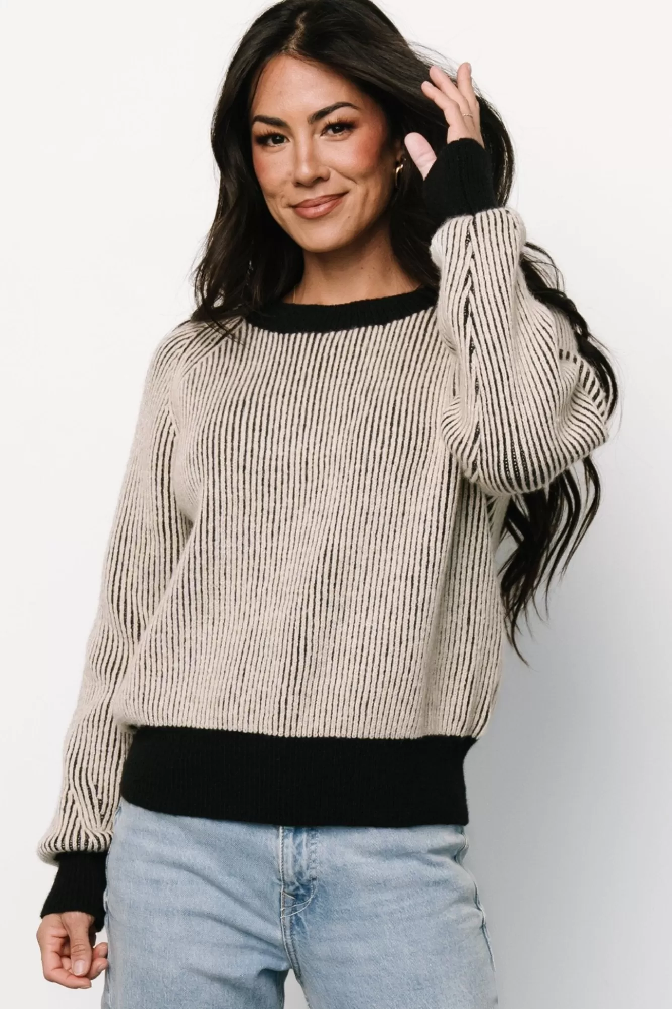 Baltic Born Sweaters | Winifred Ribbed Sweater | Black + Ivory