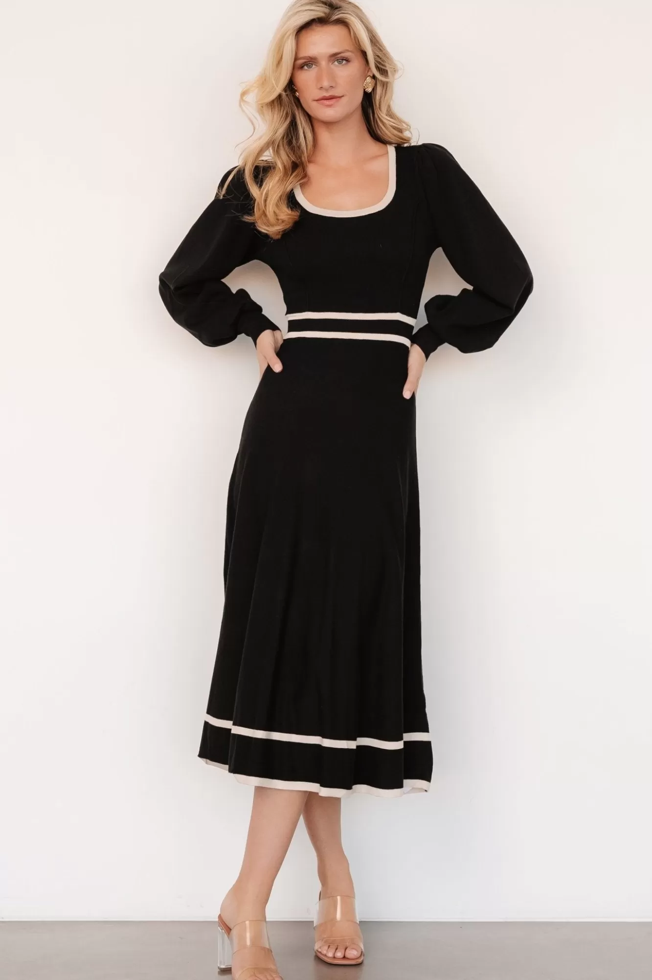 Baltic Born Midi Dresses | Midi Dresses | Winslet Knit Dress | Black + Cream