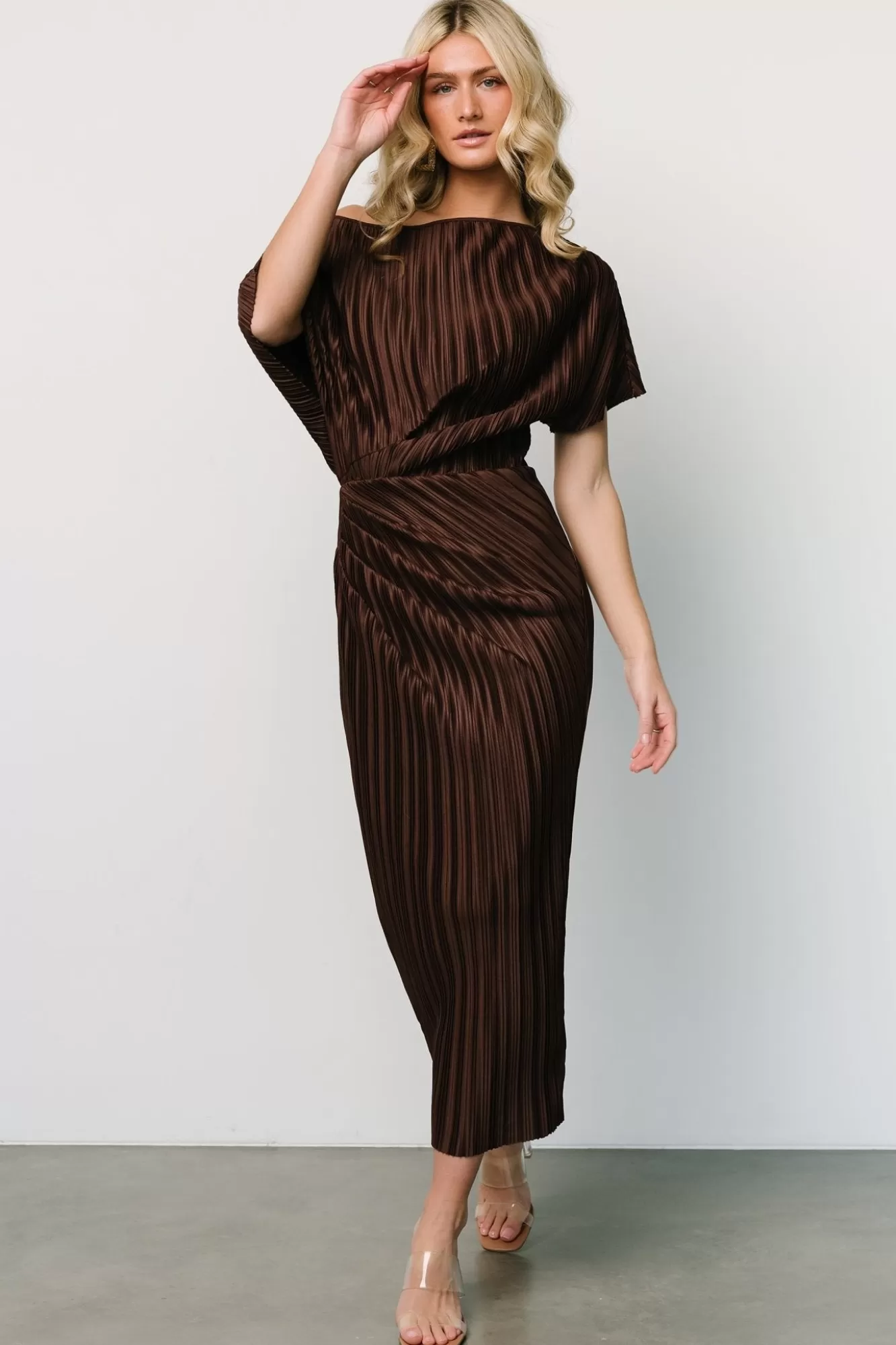 Baltic Born Midi Dresses | Midi Dresses | Winslow Pleated Midi Dress | Dark Brown