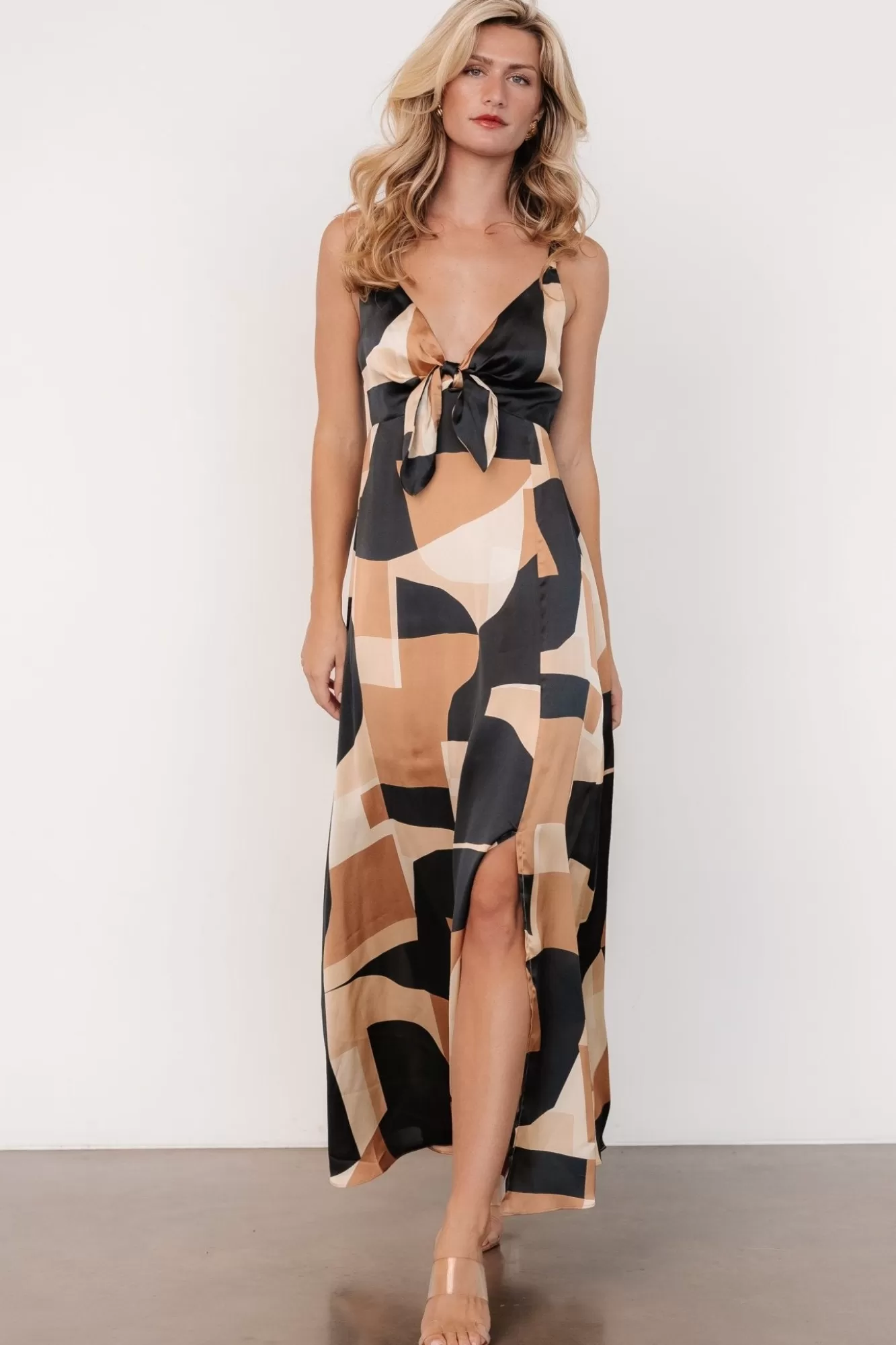 Baltic Born Midi Dresses | Midi Dresses | Xanthe Slip Dress | Midnight + Taupe Print