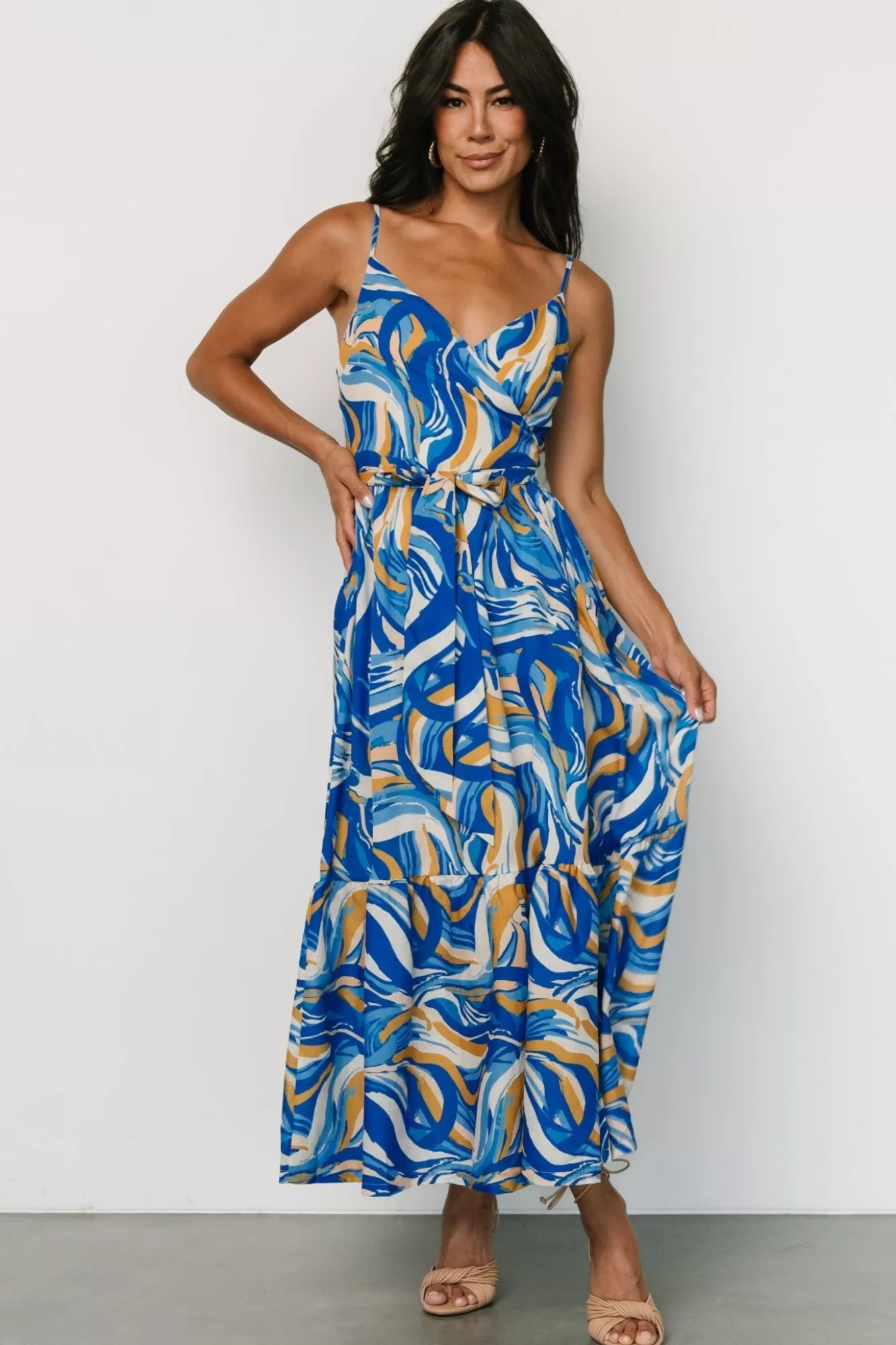 Baltic Born Maxi Dresses | Maxi Dresses | Yara Wrap Dress | Blue + Gold Multi