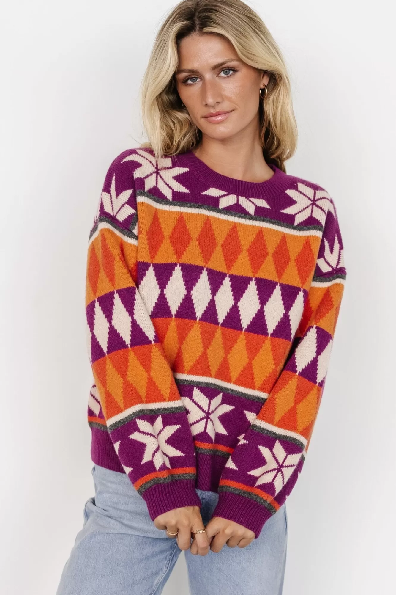 Baltic Born Sweaters | Zermatt Sweater | Magenta + Orange Print