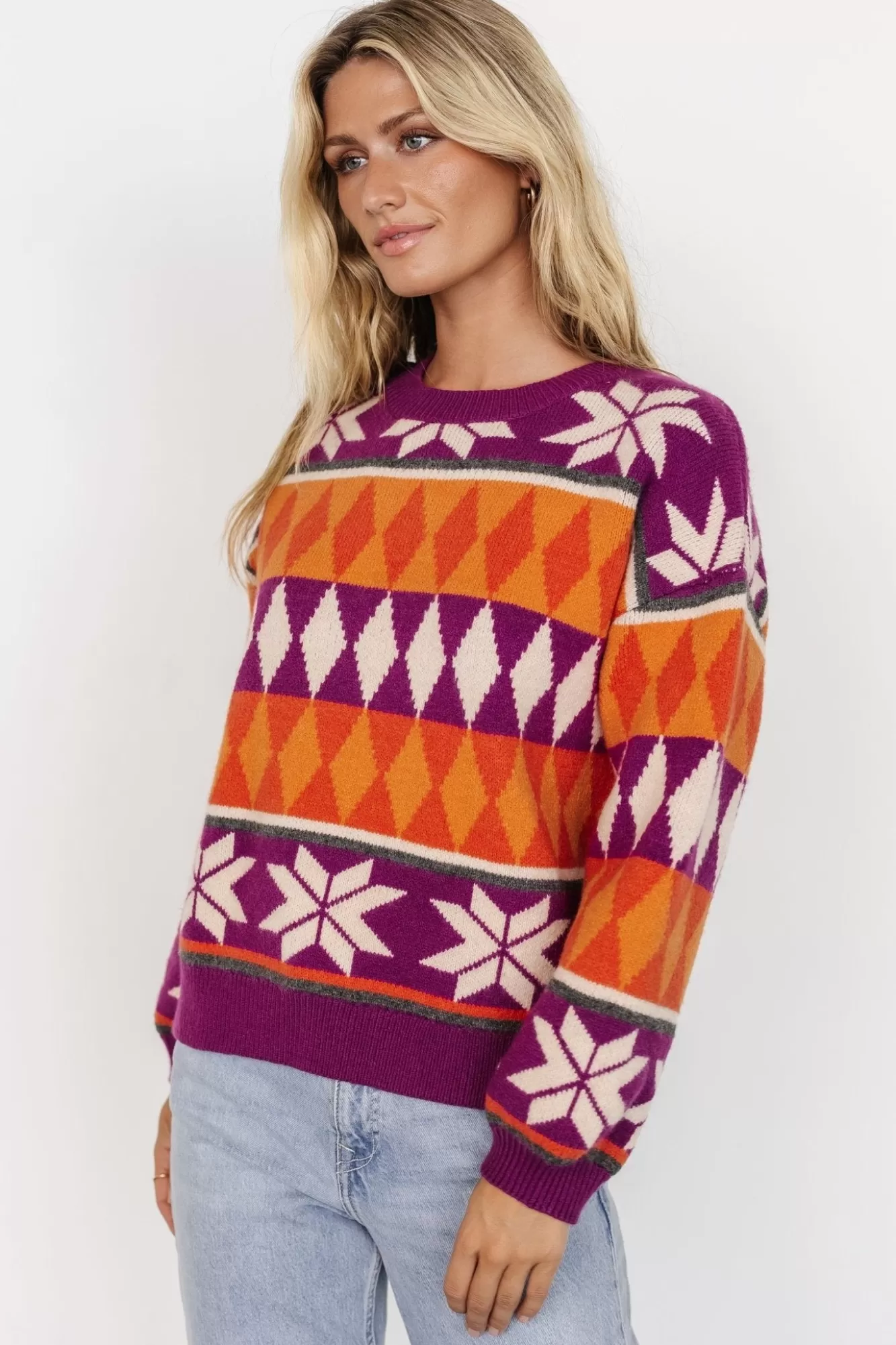 Baltic Born Sweaters | Zermatt Sweater | Magenta + Orange Print