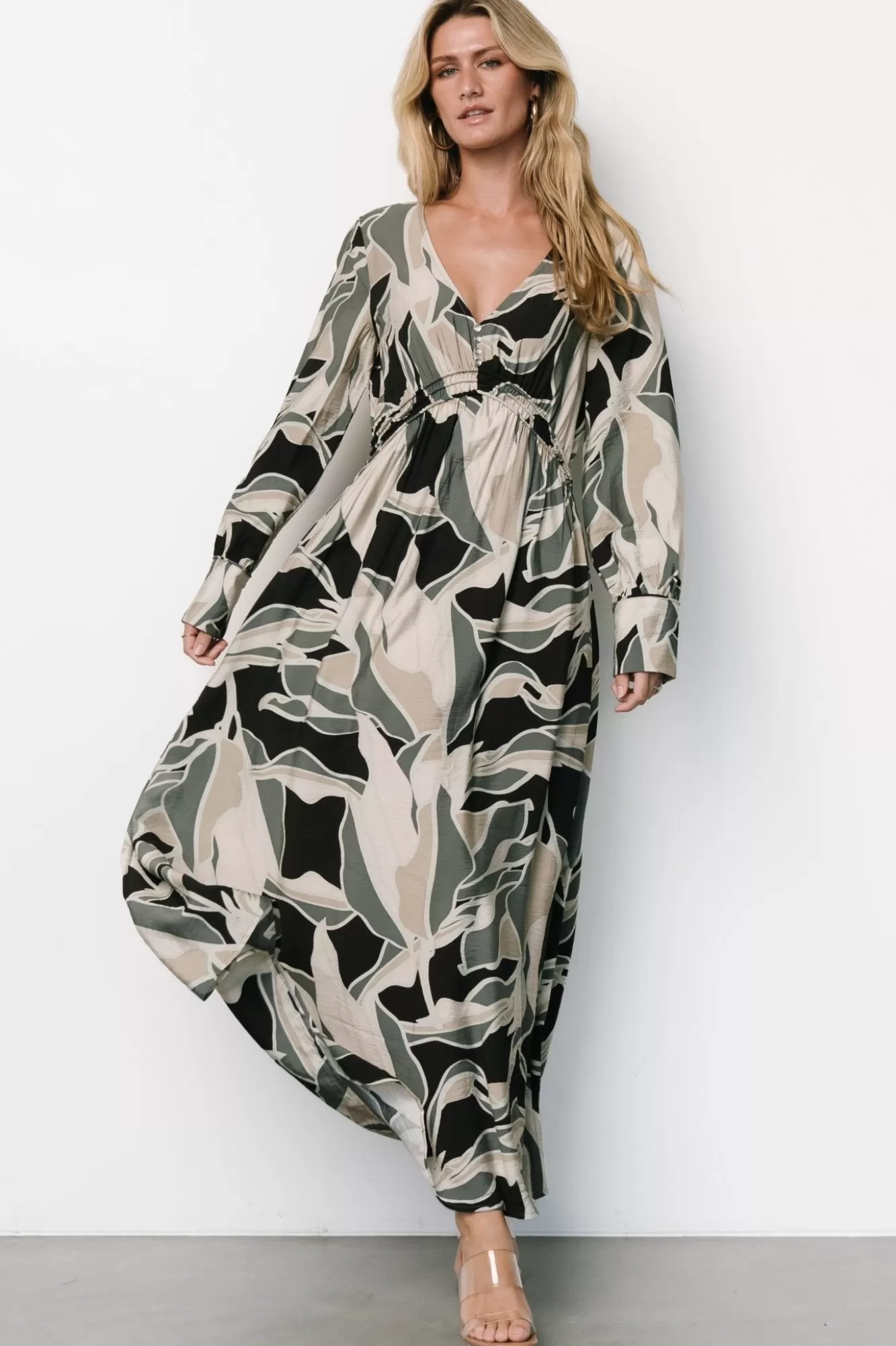 Baltic Born Maxi Dresses | Maxi Dresses | Zinnia Maxi Dress | Black + Eucalyptus Print