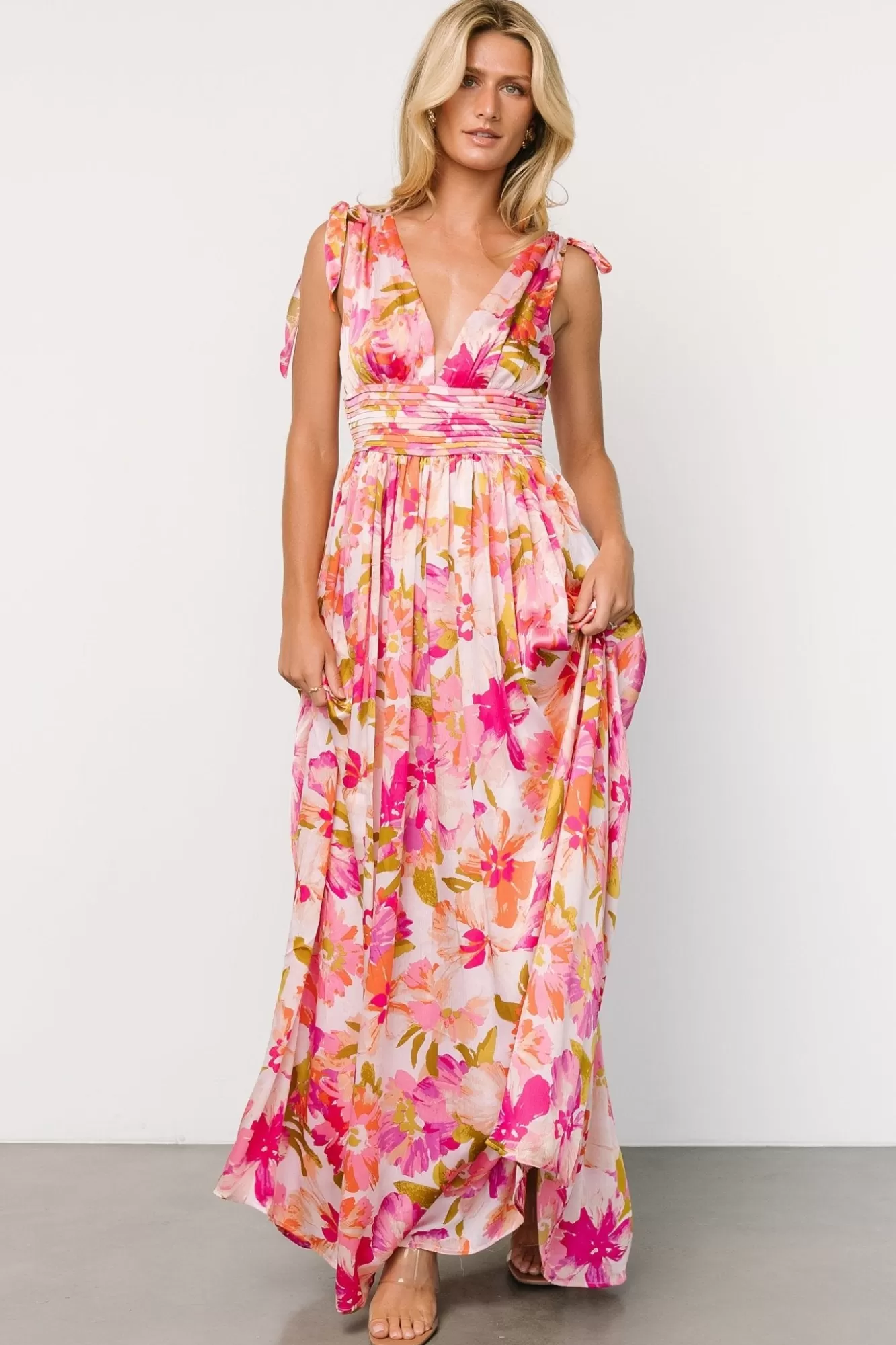 Baltic Born Maxi Dresses | Maxi Dresses | Zoe Tie Maxi Dress | Pink Multi